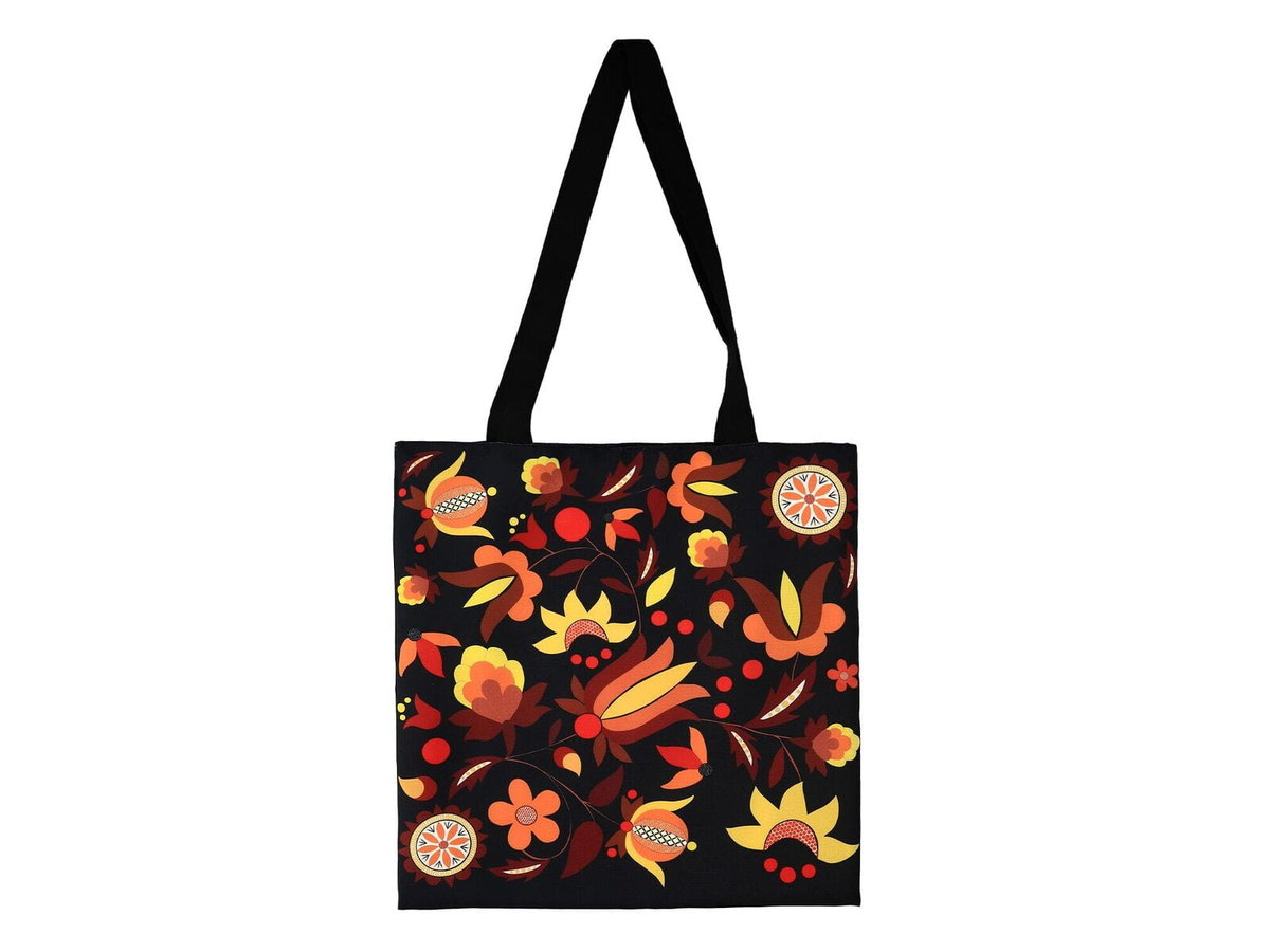TORBA NA ZAKUPY FOLK - WZORY KASZUBSKIE - BOROWIACKA CZARNA