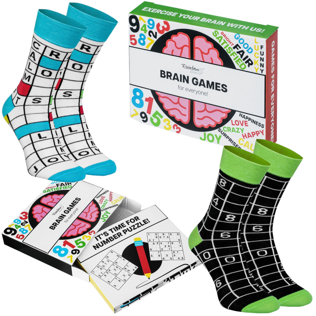 Skarpetki Rainbow Brain Games Box Łamigłówki Na Prezent Męskie S 41-46