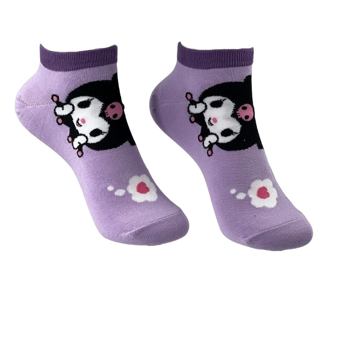 Skarpetki Bawełniane Stopki Fioletowe Kuromi Damskie Hello Kitty 36-40
