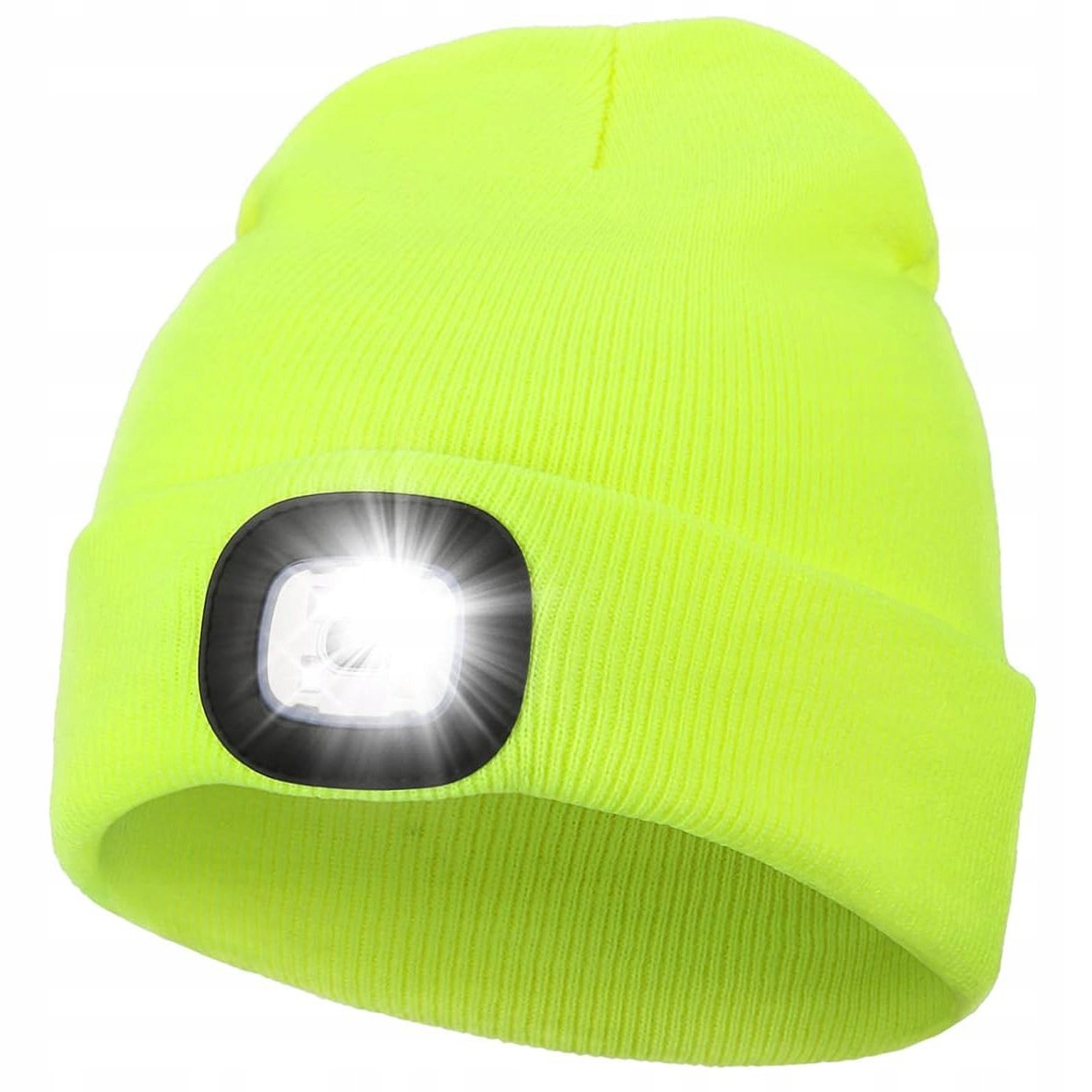 CZAPKA ZIMOWA MĘSKA DAMSKA CIEPŁA BEANIE Z LATARKĄ CZOŁOWA LED USB ŻÓŁTA