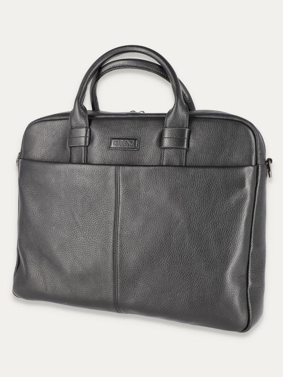 Czarna torba na laptopa z naturalnej skóry o fakturze groszkowanej