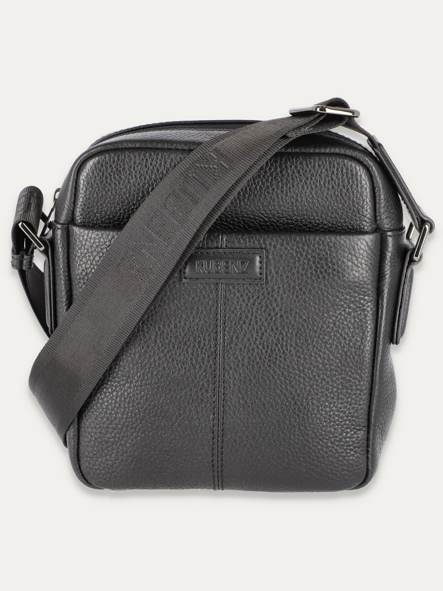 Czarna skórzana listonoszka o fakturze groszkowanej z regulowanym paskiem