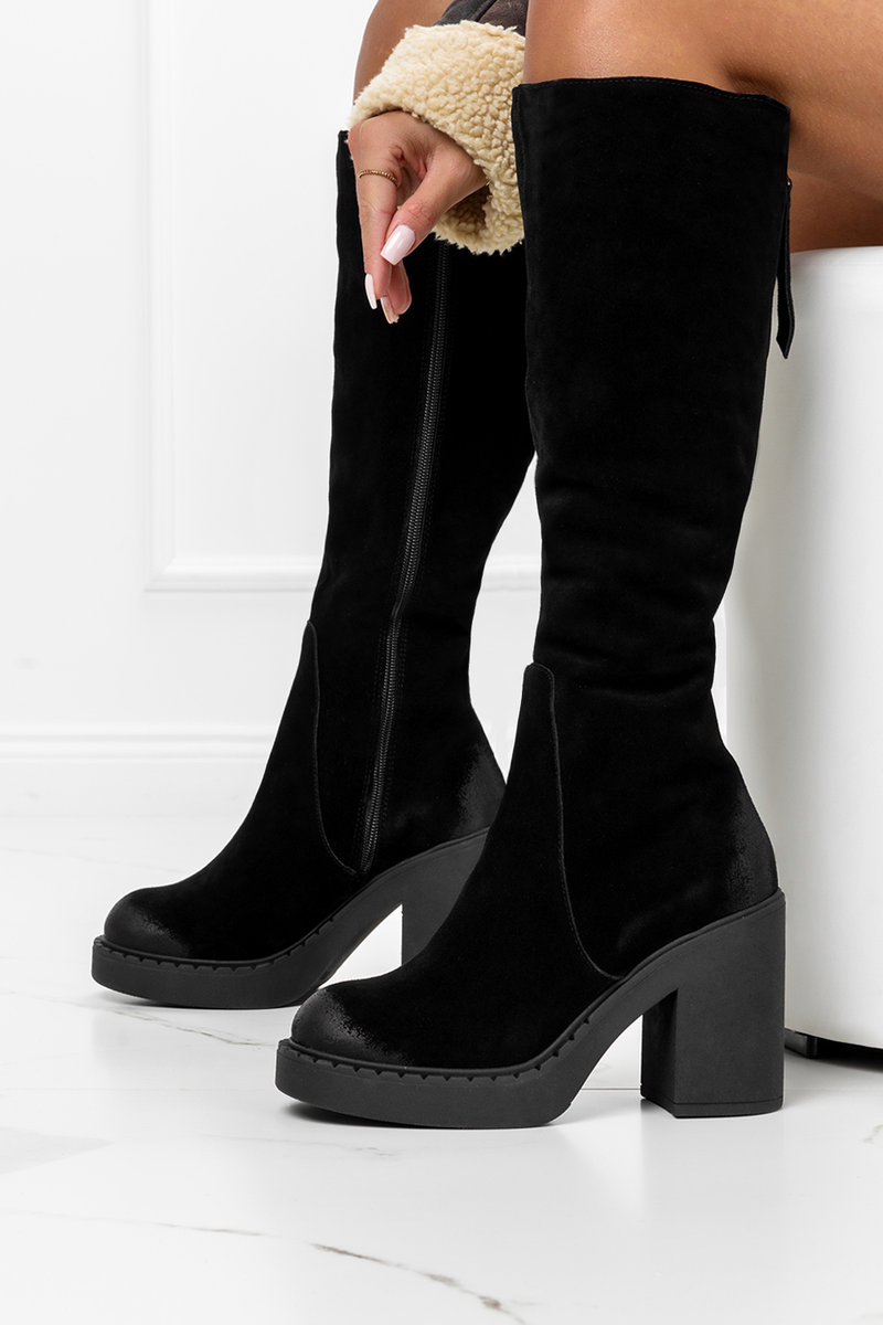 Czarne kozaki skórzane na słupku zamek z tyłu PRODUKT POLSKI Casu 70129-39