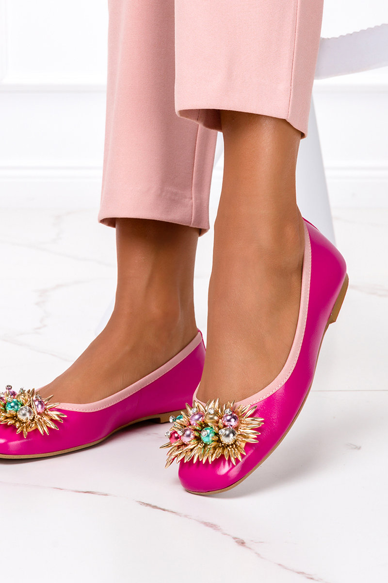 Fuksjowe baleriny z ozdobą POLSKA SKÓRA Casu 2640-41