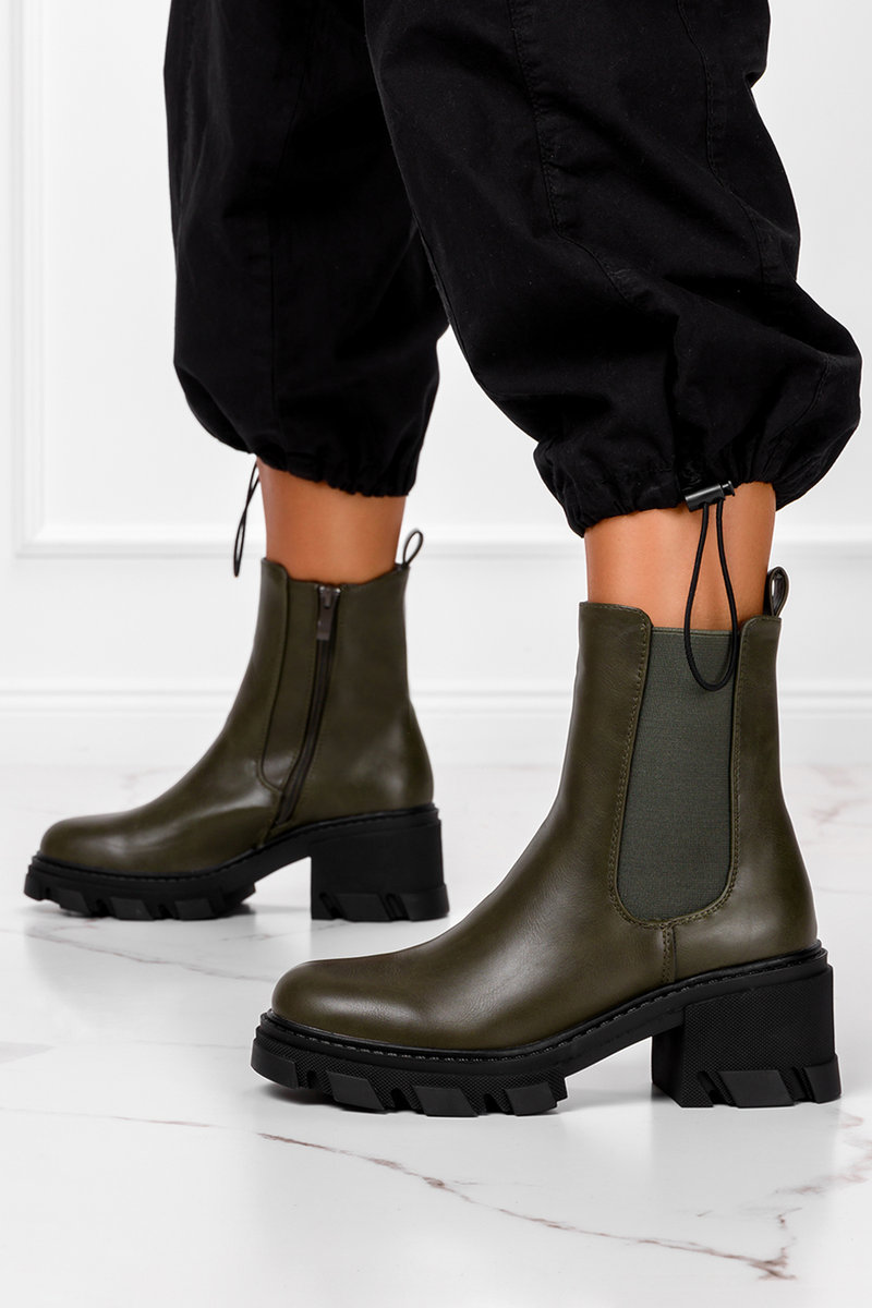 Oliwkowe botki na słupku z gumką damskie Casu G22WX19-GR-36