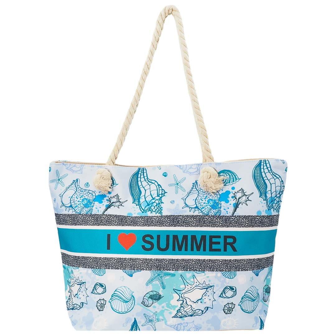 Torba plażowa duża LOVE SUMMER niebieska na zamek