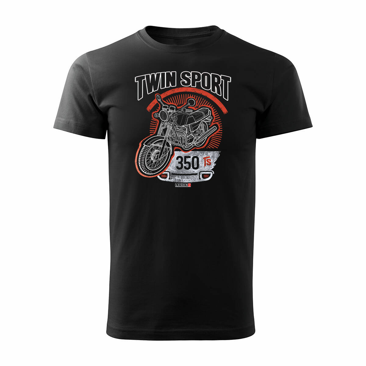 Koszulka motocyklowa z motocyklem Jawa 350 TR Jawą PRL legend męska czarna REGULAR-M