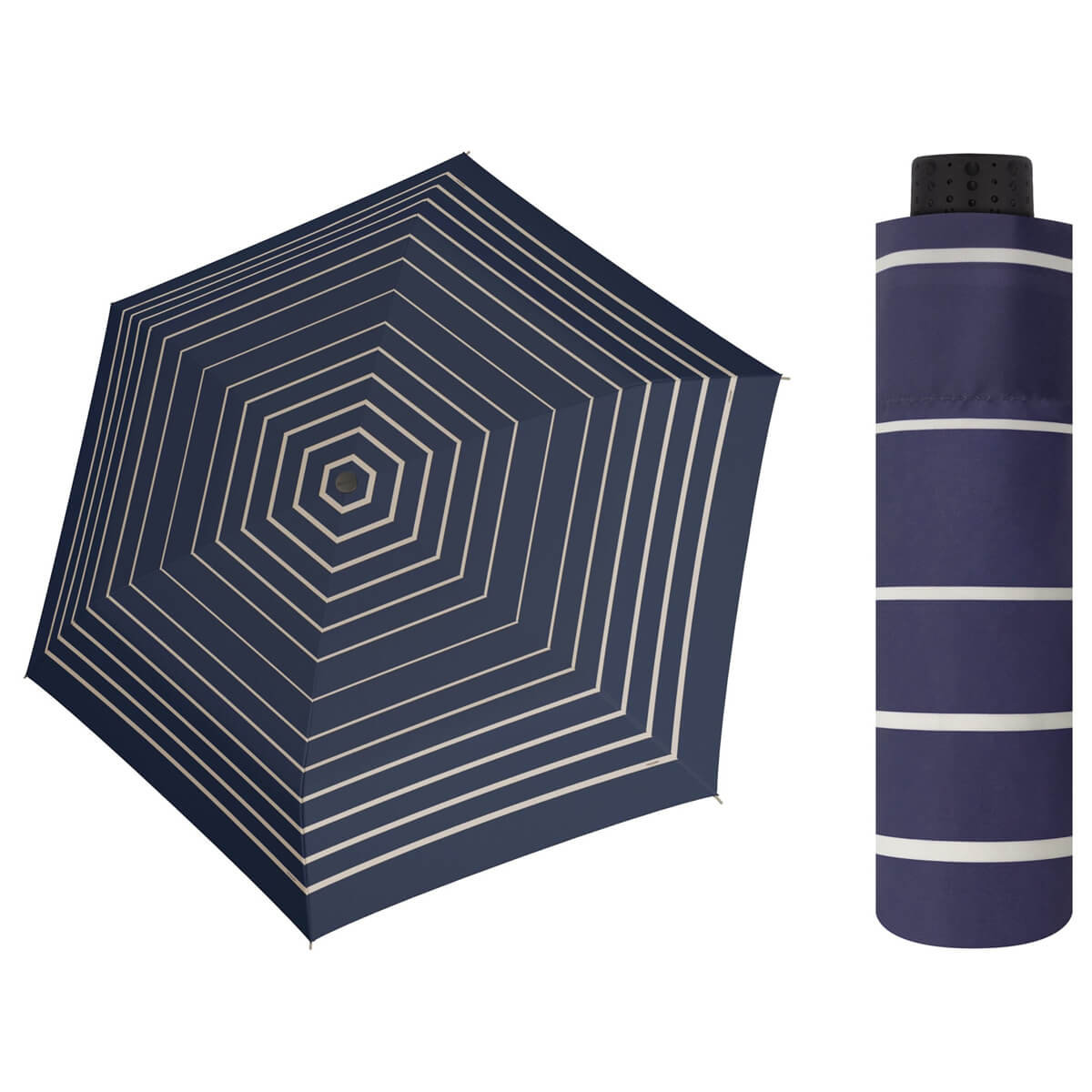 NAJLŻEJSZA 140 g parasolka damska Doppler  Fiber Havanna granatowa w paski