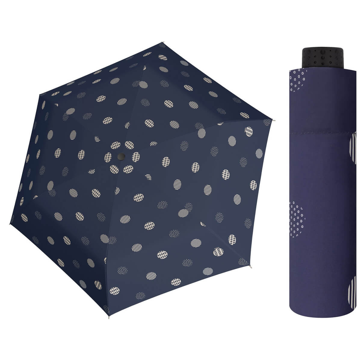 NAJLŻEJSZA 140 g parasolka damska Doppler  Fiber Havanna granatowa w groszki