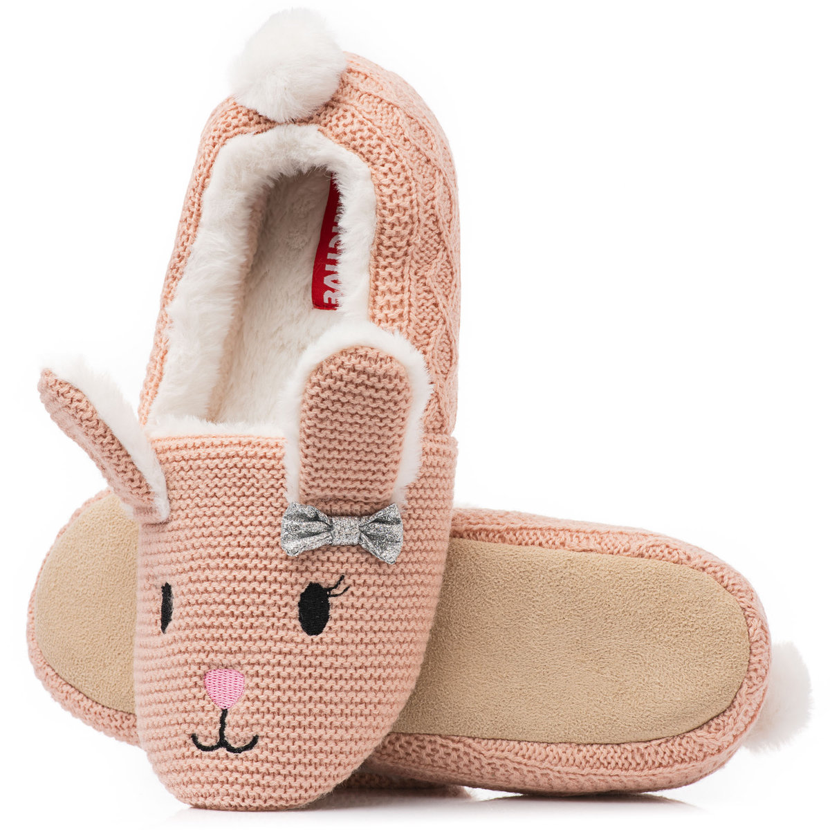 Słodkie różowe kapcie baletki KRÓLICZKI antyposlizgowa podeszwa roz. 36/37