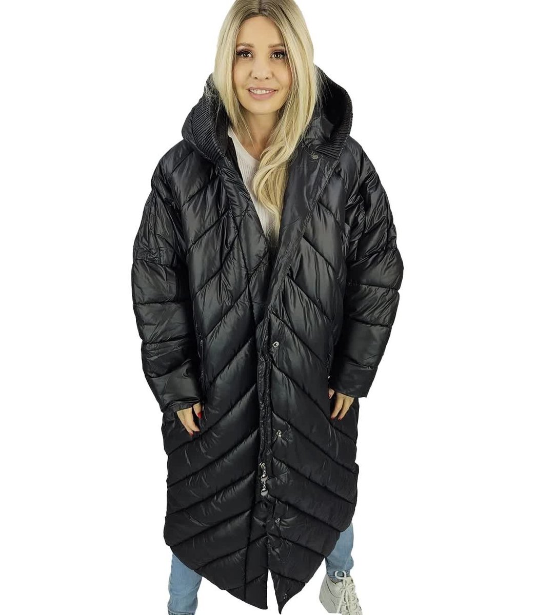 Długa kurtka damska płaszcz z ukośnym pikowaniem Ciepła LUCY-S