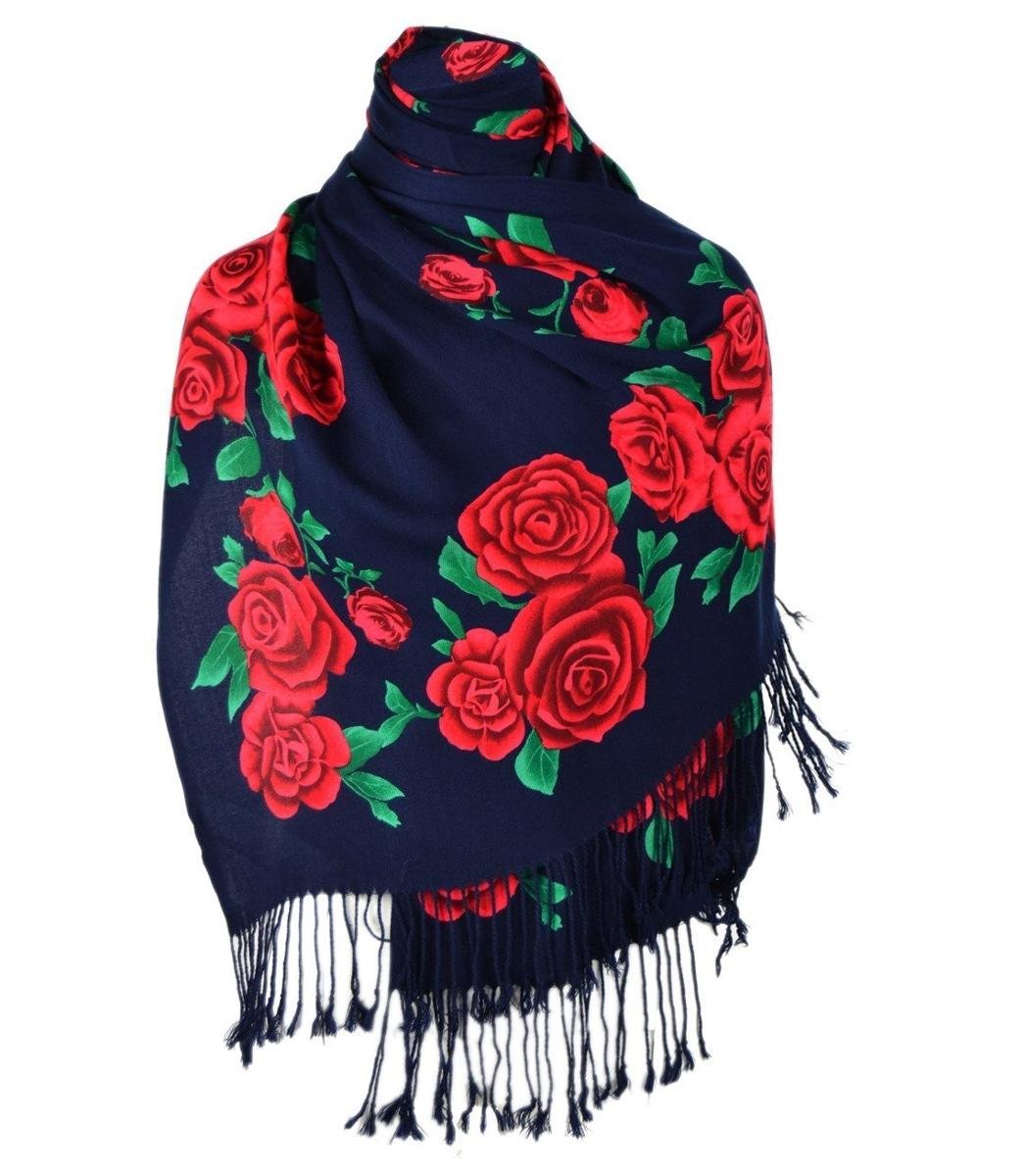 Piękny miękki elegancki szal w róże wzór folk