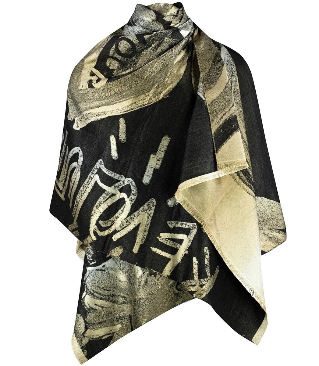 Elegancki dwustronny szalik z złotą nitką i roślinnym wzorem