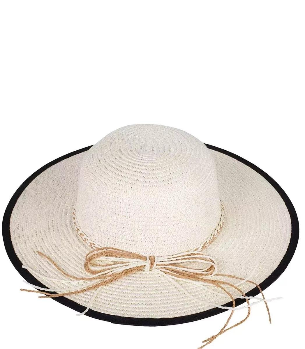 Damski kapelusz słomkowy z rafii z czarną lamówką