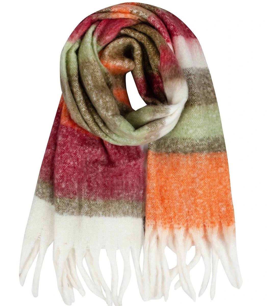 Ciepły szal szalik pasy paski puchata dzianina