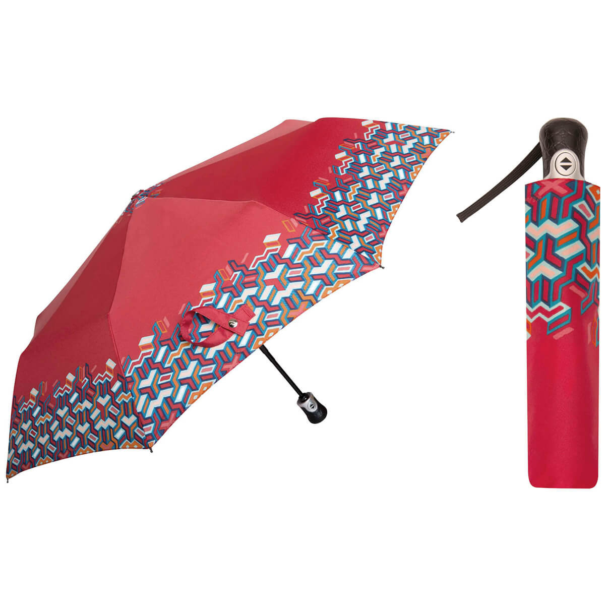 Automatyczna parasolka damska marki Parasol, skórzana rączka