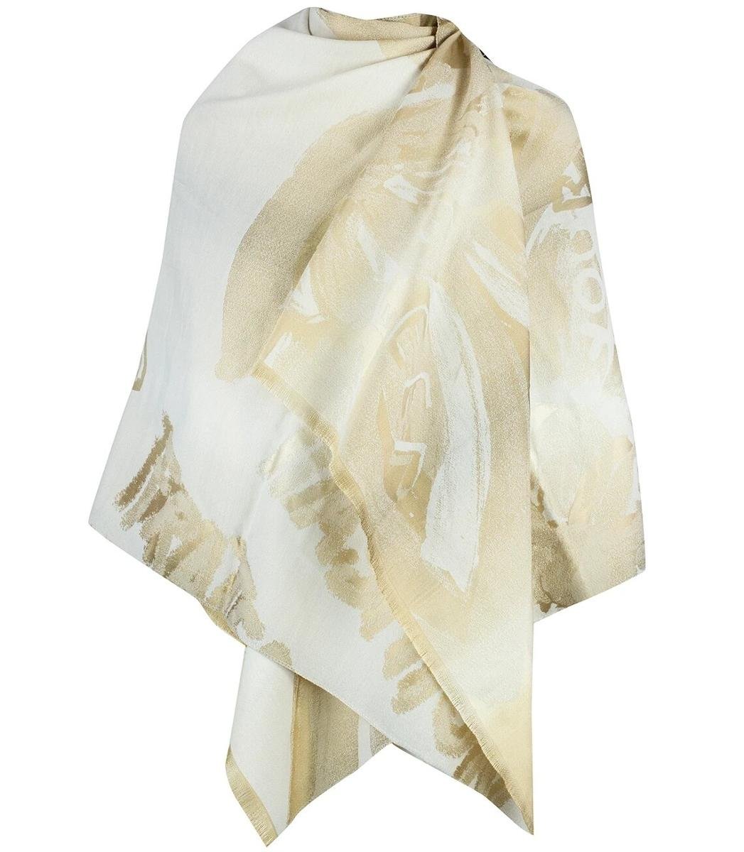 Elegancki dwustronny szalik z złotą nitką i roślinnym wzorem