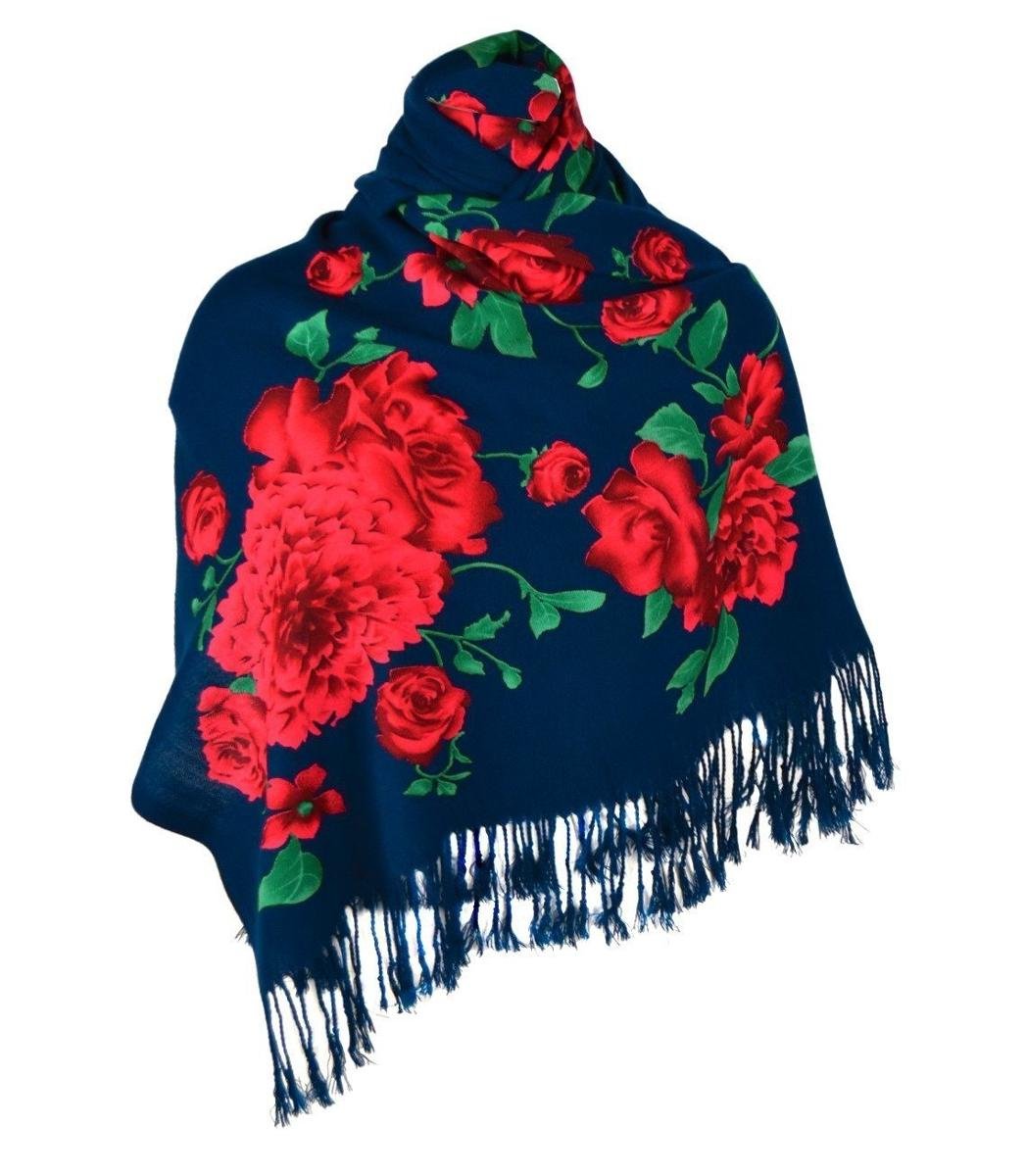Piękny miękki elegancki szal w róże wzór folk