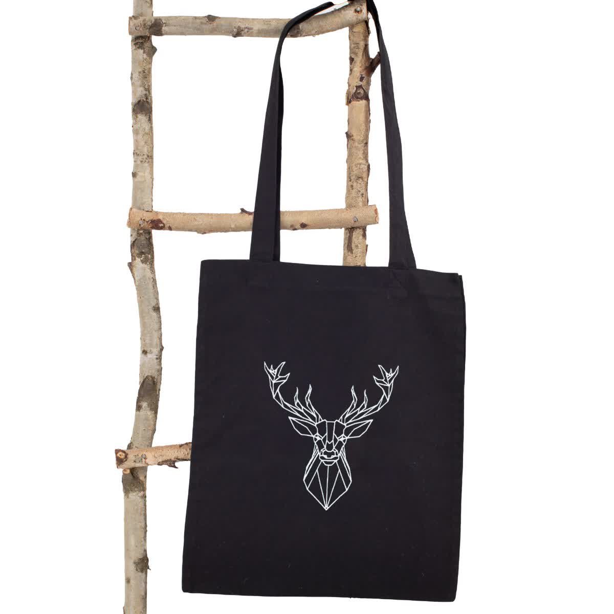 Torba bawełniana, czarna, zakupowa z haftem – jeleń