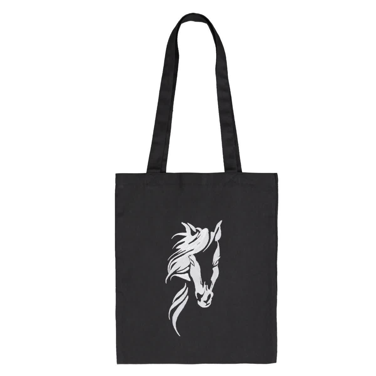 Torba bawełniana czarna zakupowa z haftem – koń