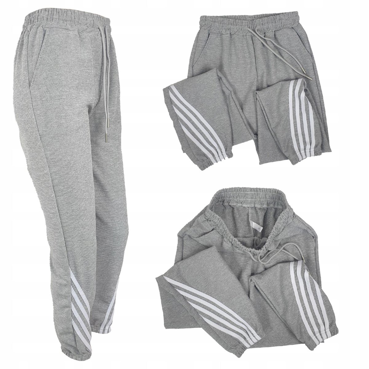 Spodnie Dresowe Damskie Joggery Modne Z Ściągaczami Luźne S/M Szary 36