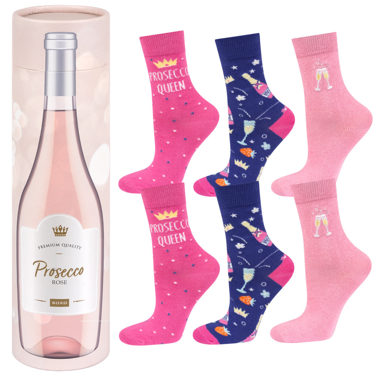 Skarpetki damskie SOXO Prosecco w tubie - 3 pary-35–40