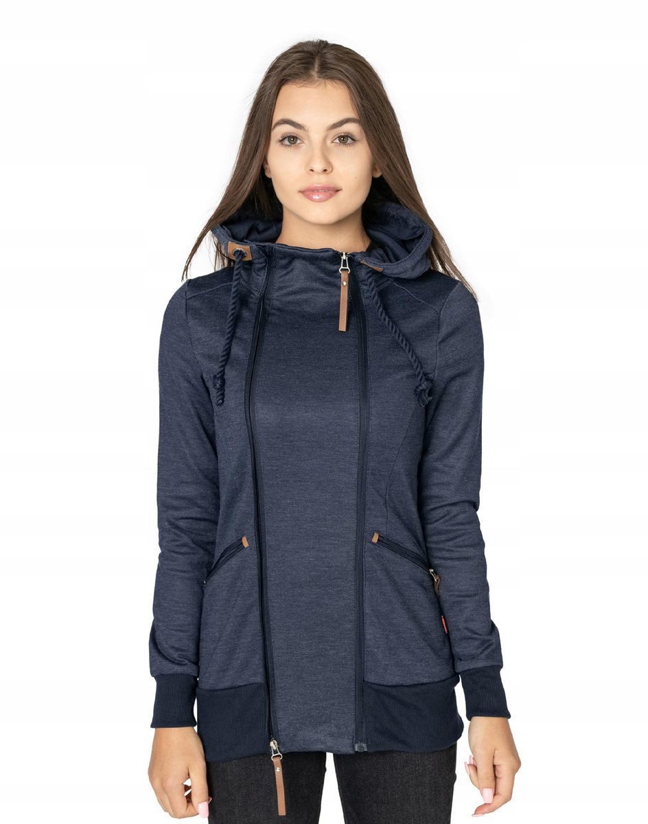 Długa Bluza Damska Rozpinana z Kapturem 372-3 r S