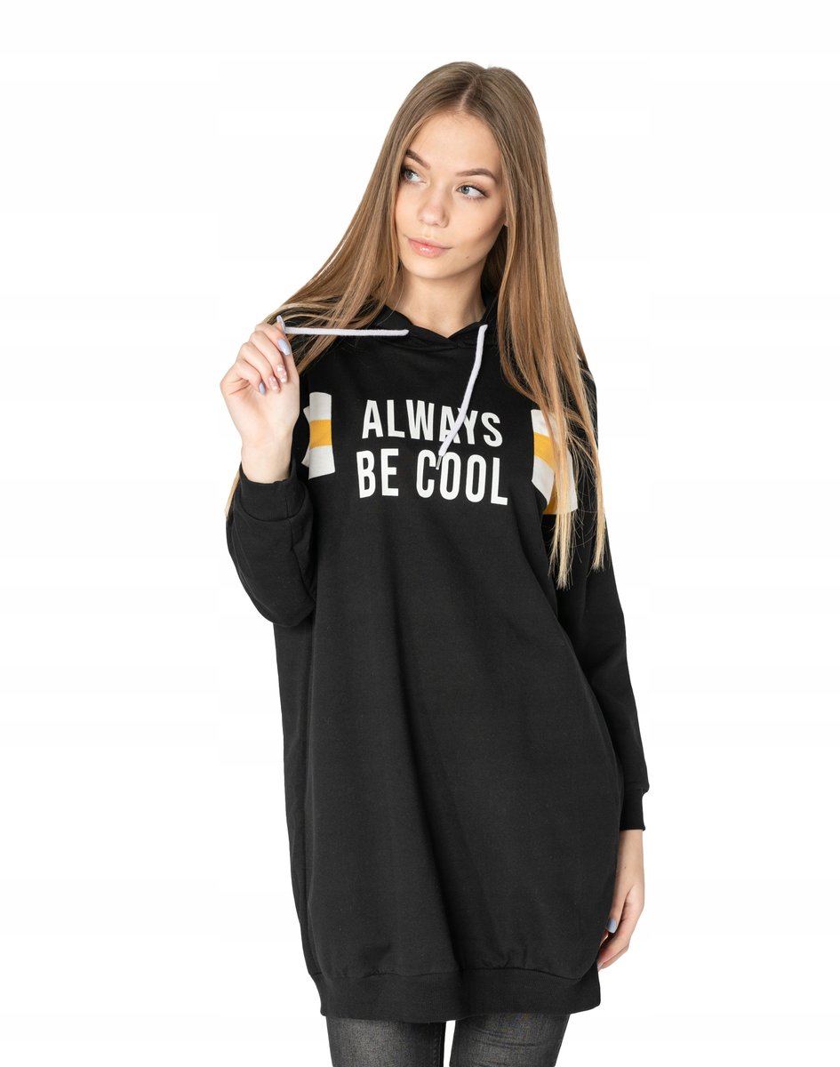 Długa Bluza Damska z Kapturem Tunika 4561-1 r XL