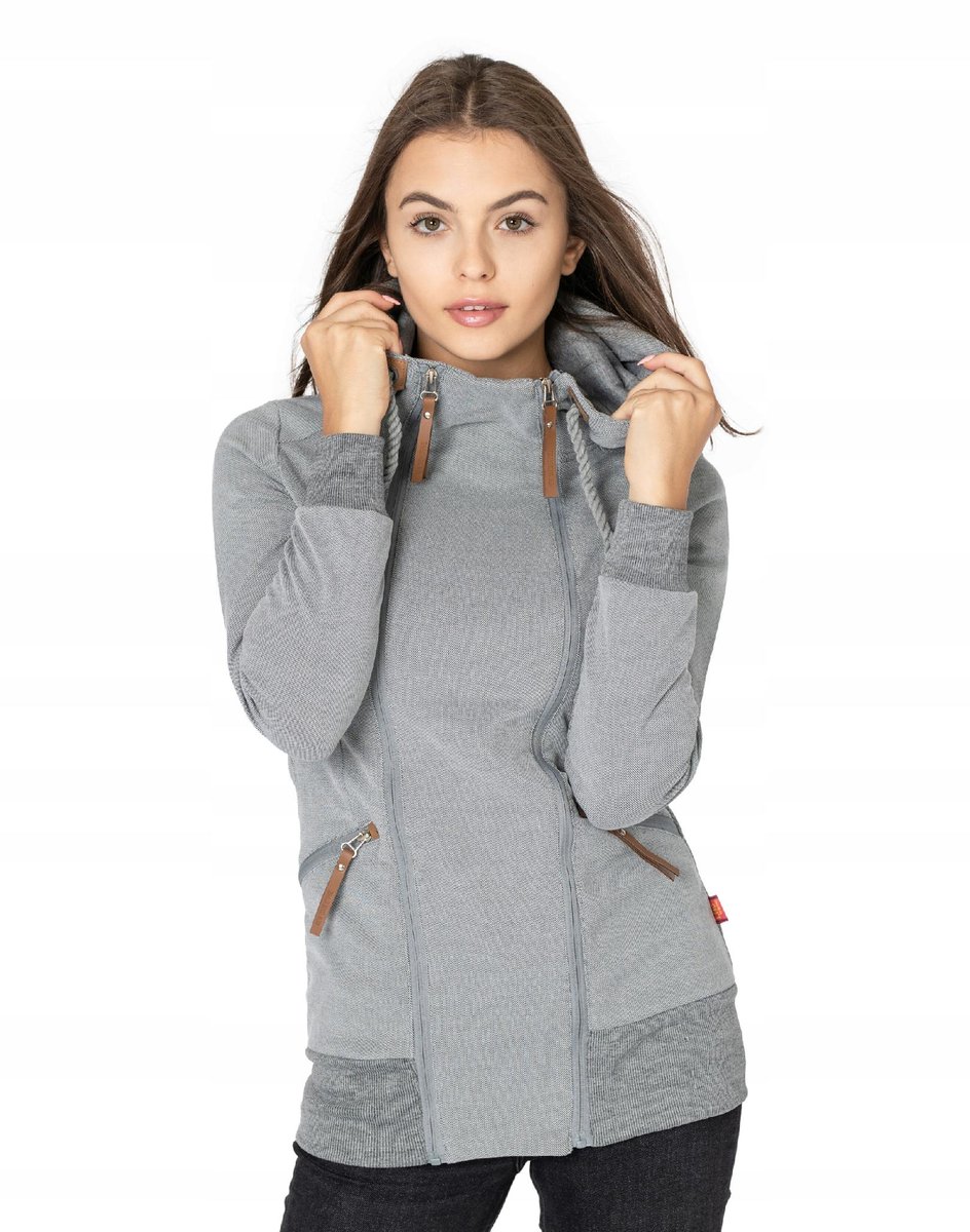 Długa Bluza Damska Rozpinana z Kapturem 372-4 r L