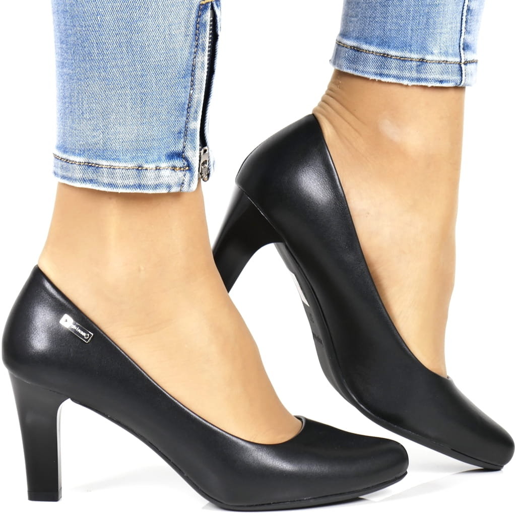 DAMSKIE CZÓŁENKA NA SŁUPKU OBCASIE SERGIO LEONE 1459 CZARNE MATOWE LICOWE