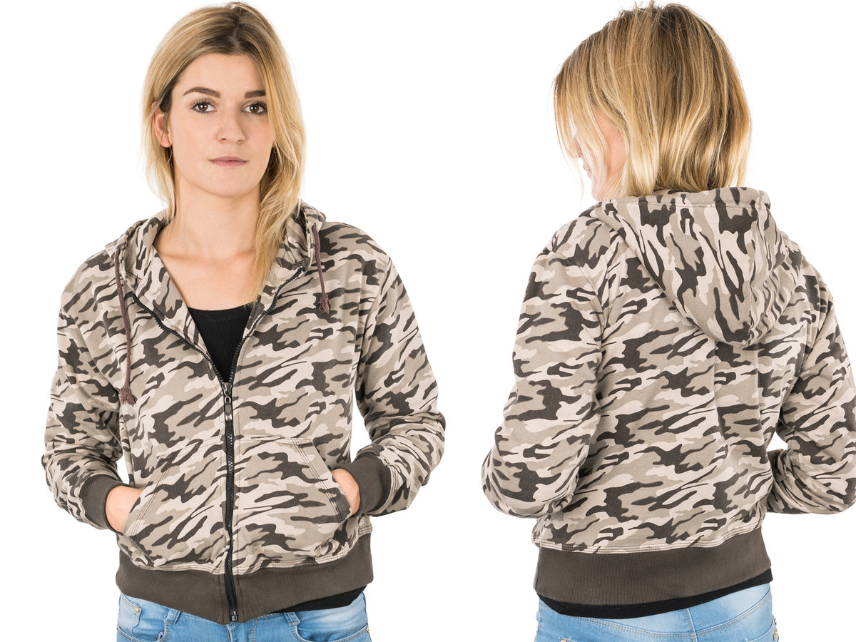 Bluza Damska Dresowa Moro z Kapturem 6021 M beżowa