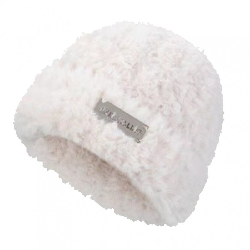 Czapka Zimowa Pluszowa, Miękka I Ciepła, Z Naszywką, Biel Cz31Wz2