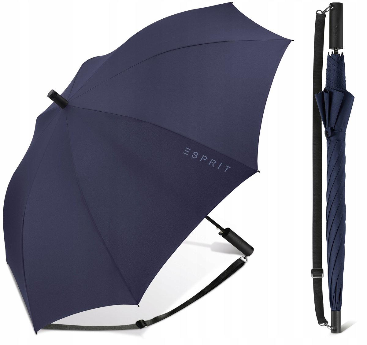 PARASOLKA PARASOL DAMSKA MĘSKA ESPRIT DŁUGA GRANATOWA Z PASKIEM