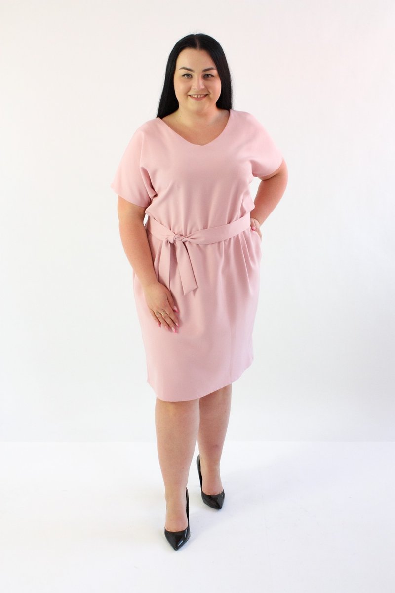 Elegancka sukienka z paseczkiem Allena Pudrowy róż 48