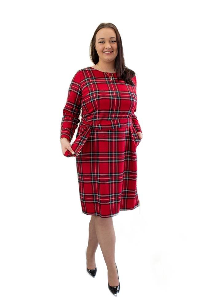 Sukienka w Kratkę Midi Mery Czerwona 40