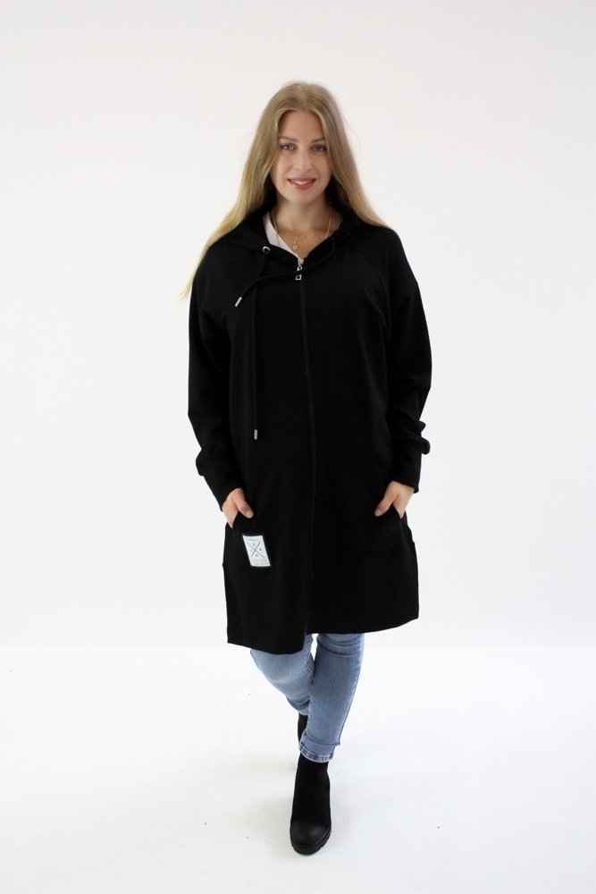 Długa zapinana bluza z kapturem Rawela Czarna XL