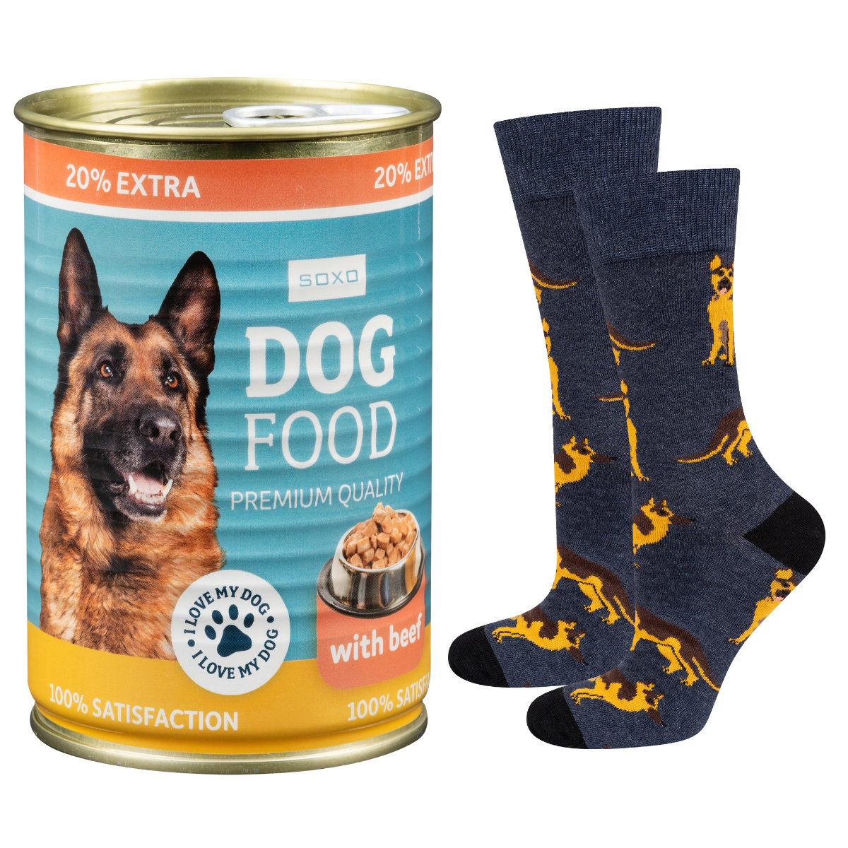 Skarpetki męskie damskie SOXO owczarek niemiecki w puszce -35–40