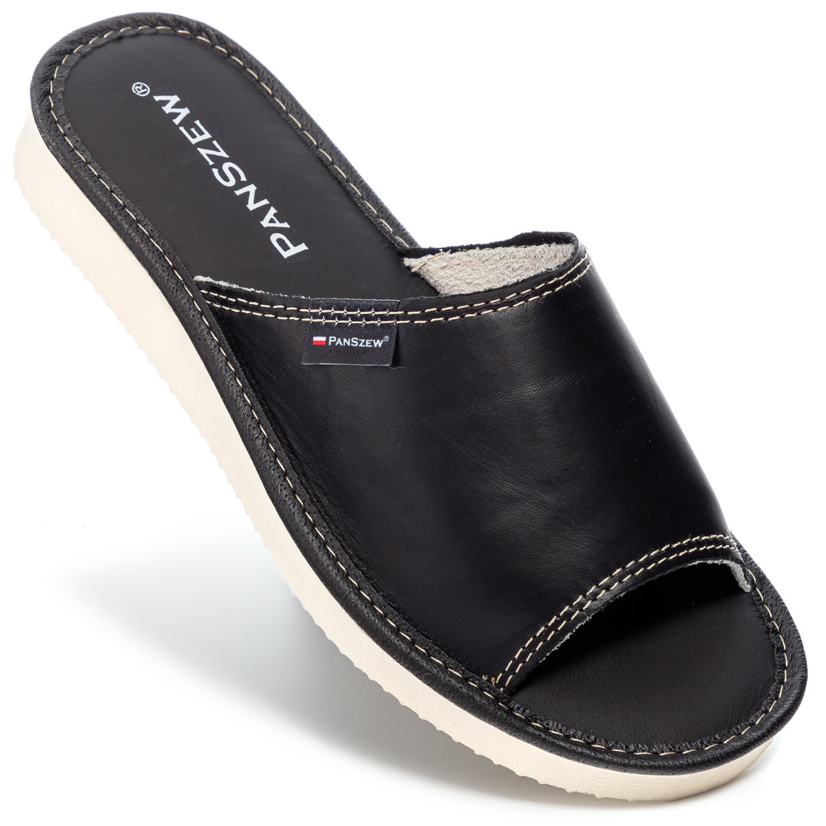 PanSzew Kapcie Damskie SKÓRZANE Wygodne Odkryte Pantofle Czarne PREMIUM 36-41