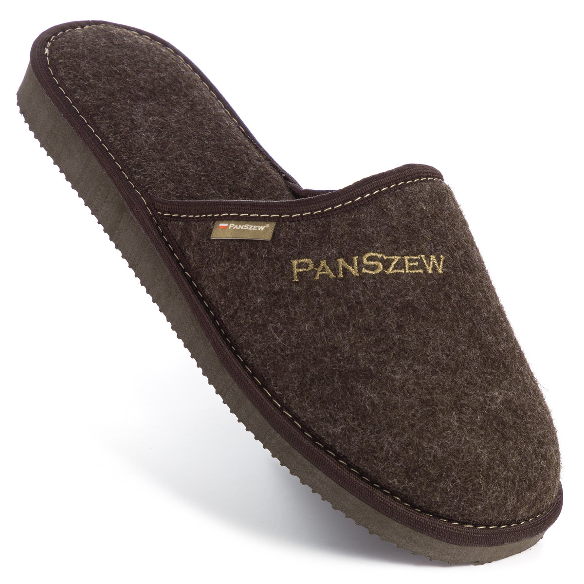 PanSzew Kapcie Męskie z WEŁNY NATURALNEJ Klasyczne Pantofle PREMIUM Brązowe 40-46