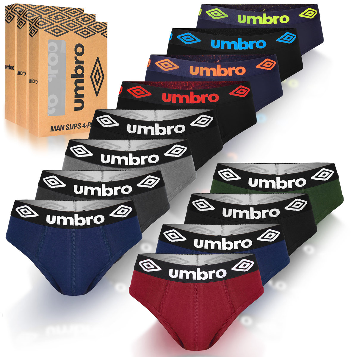 Umbro Slipy Majtki Męskie Bawełniane Zestaw BM210 12 sztuk Rozmiar L