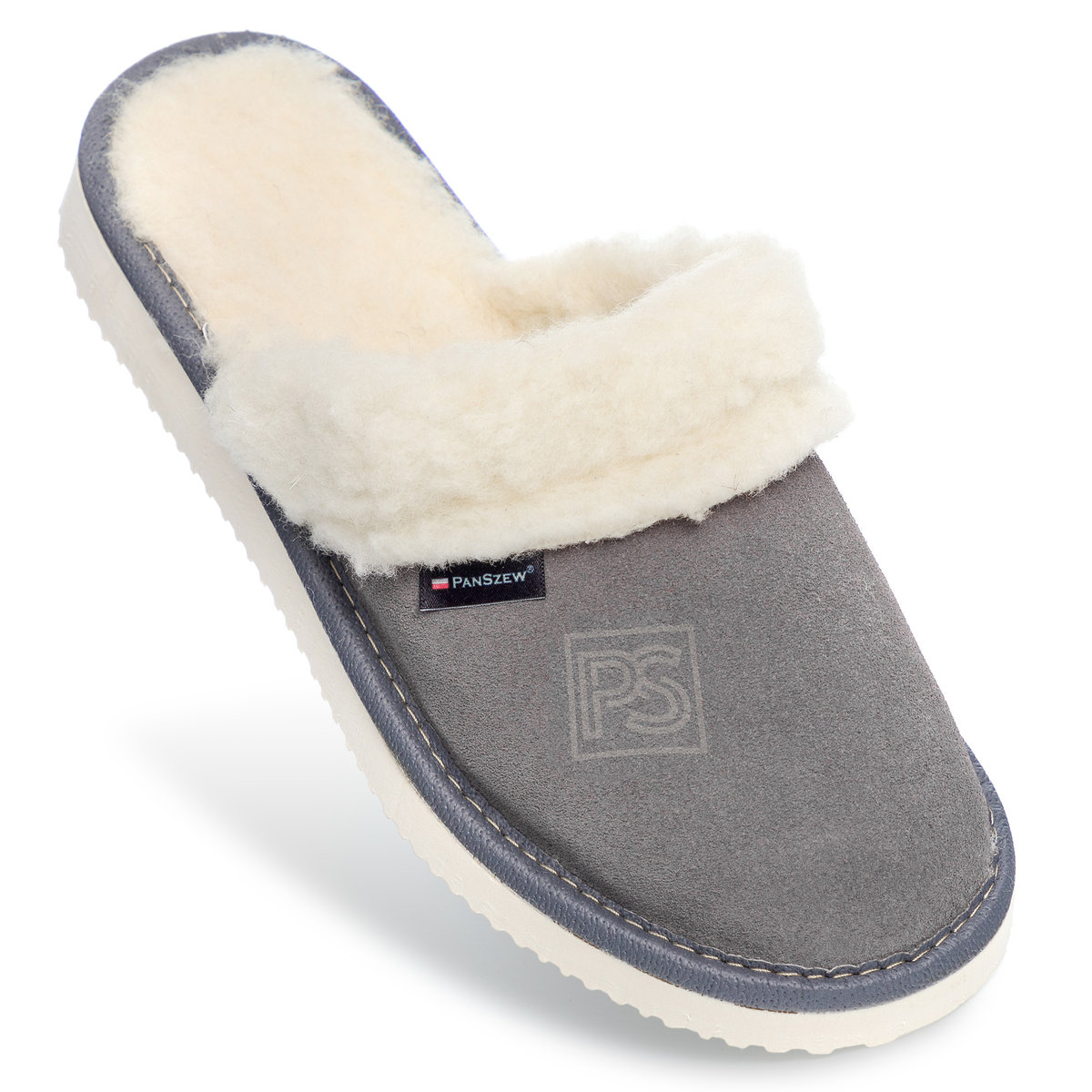 PanSzew Ciepłe Pantofle Damskie SKÓRZANE Kapcie REGIONALNE ze Skóry Naturalnej Szare 36-41