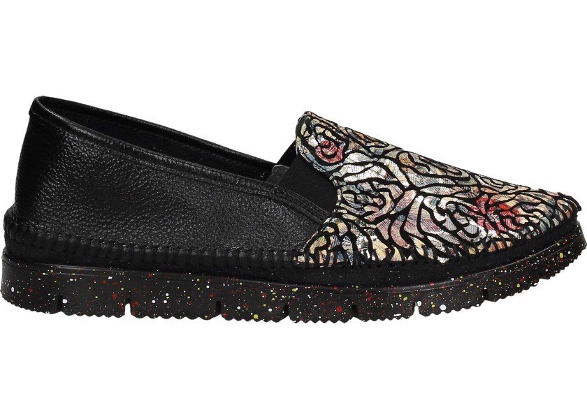 Maciejka Półbuty 03512-58/00-0 40 Skórzane Wsuwane czarny+kwiaty