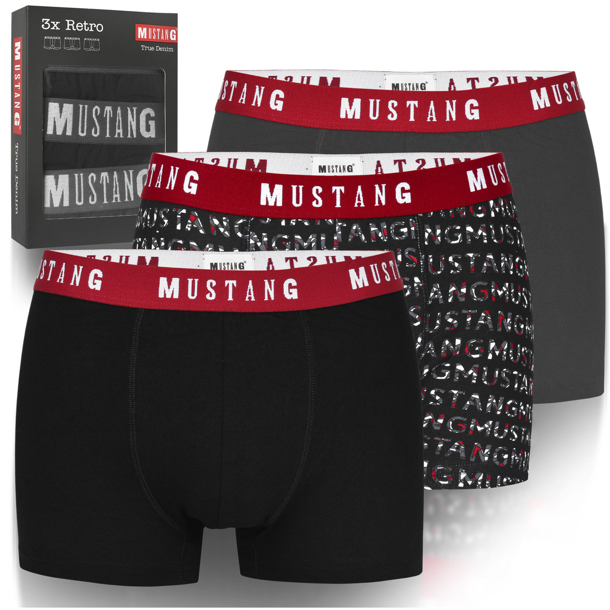 Mustang Bokserki Męskie Bawełniane 3 sztuki 4155 Rozmiar M
