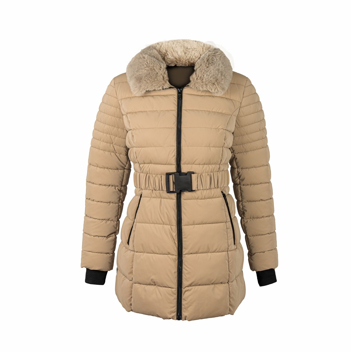Kurtka zimowa damska z futrem CHALET beżowa r.XL