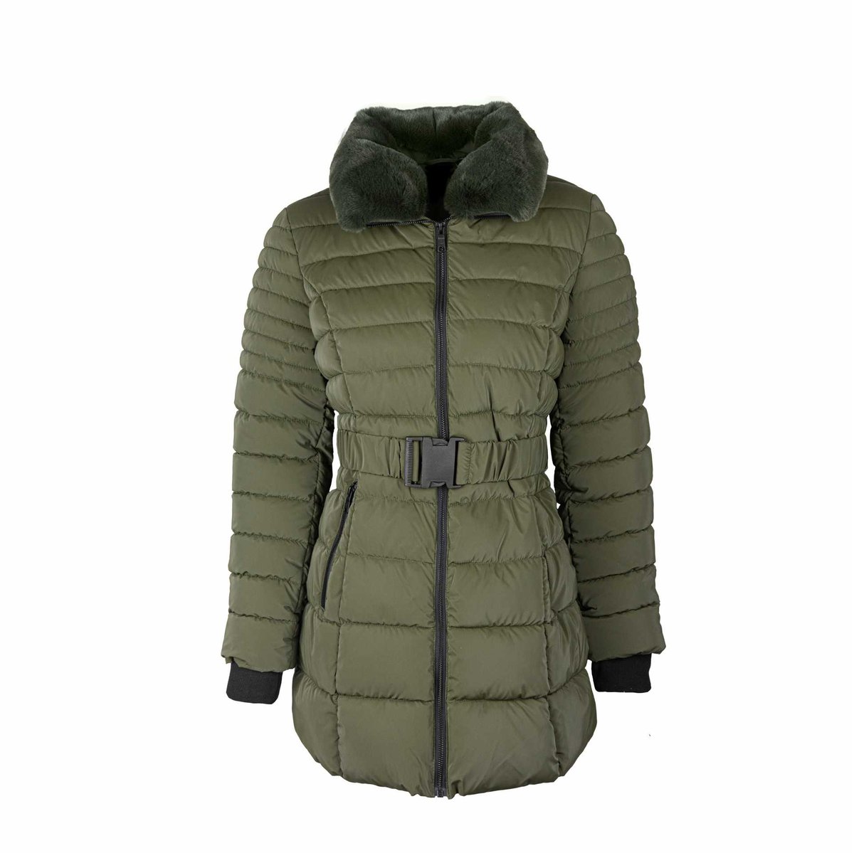Kurtka zimowa damska z futrem CHALET khaki r.M
