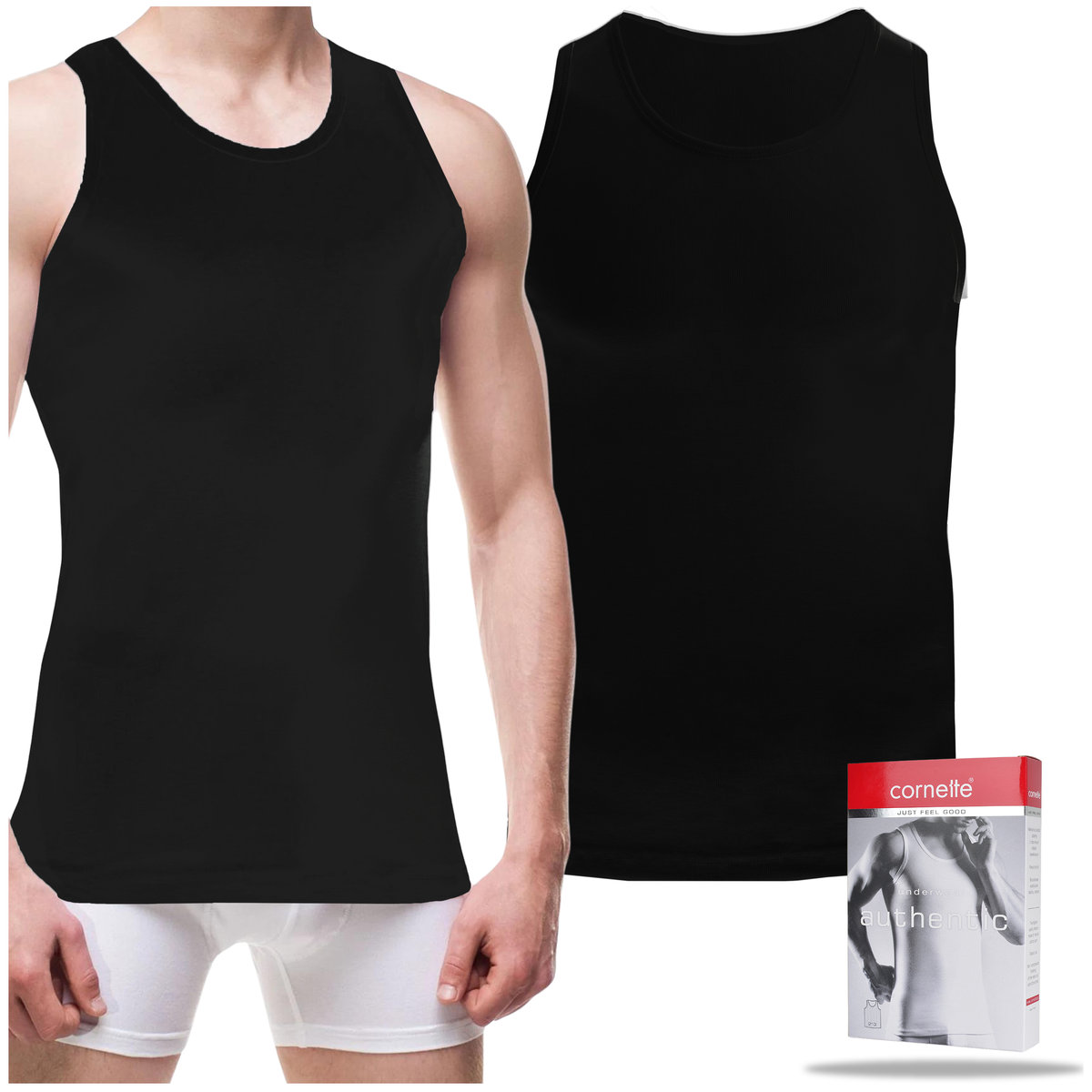 Cornette Koszulka Męska Bezrękawnik Bawełniana 213 Czarna Rozmiar M