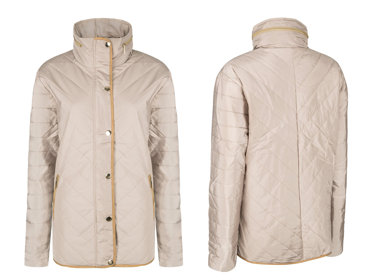 Pikowana Kurtka Damska z Kapturem 50057 4XL beż