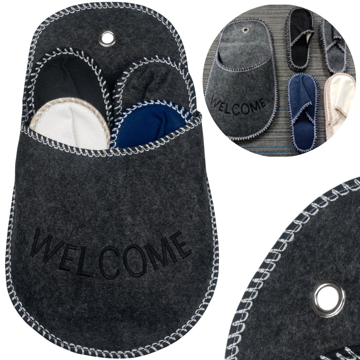 Kapcie Dla Gości Pantofle Gościnne Domowe Filcowe 4 Pary Welcome Witamy