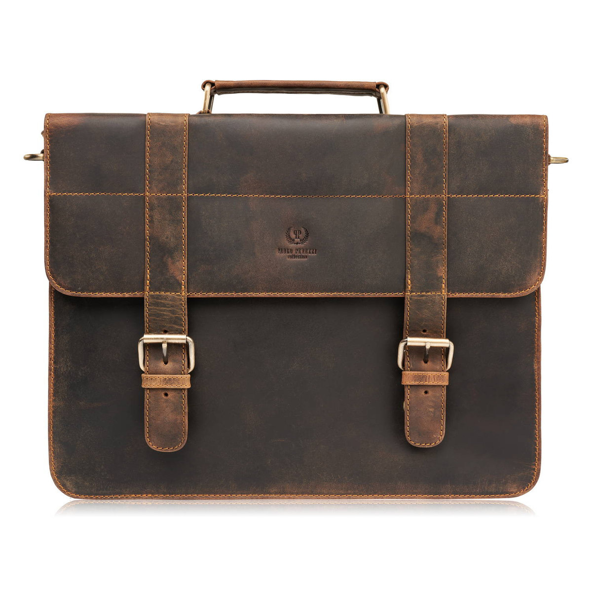 TORBA MĘSKA NA RAMIĘ SKÓRZANA AKTÓWKA VINTAGE BRĄZOWA PAOLO PERUZZI T-99-HBR