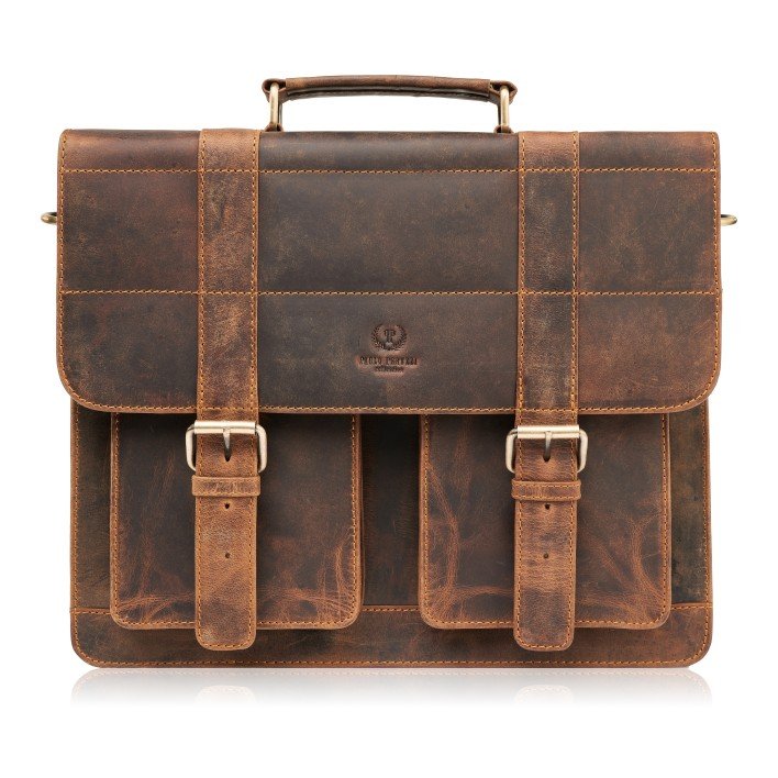 TORBA MĘSKA NA RAMIĘ SKÓRZANA VINTAGE BRĄZOWA PAOLO PERUZZI T-100-HBR